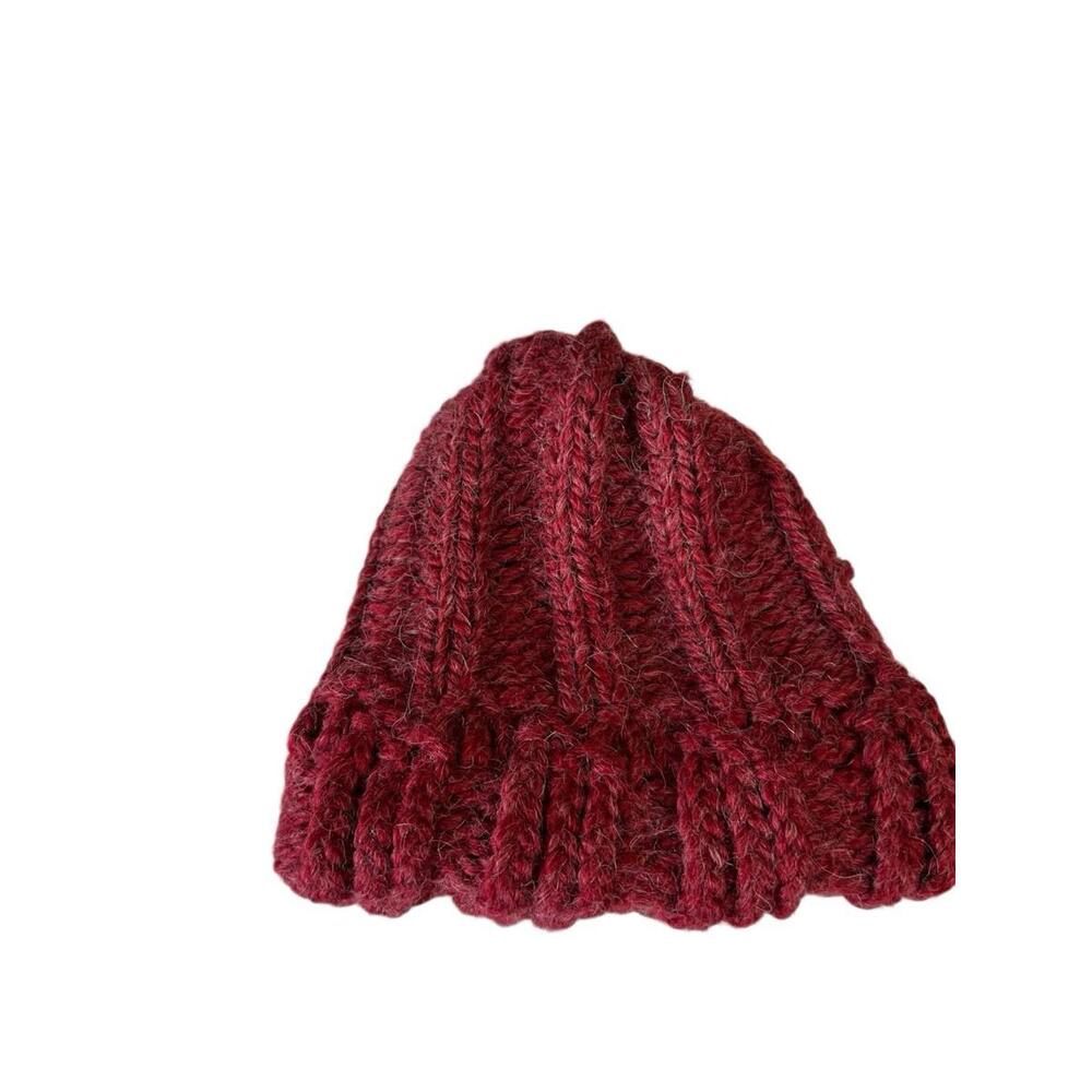 Handmade Chunky Knit Beanie Hat Marled Oxblood Red Winter Cap Adult Unisex